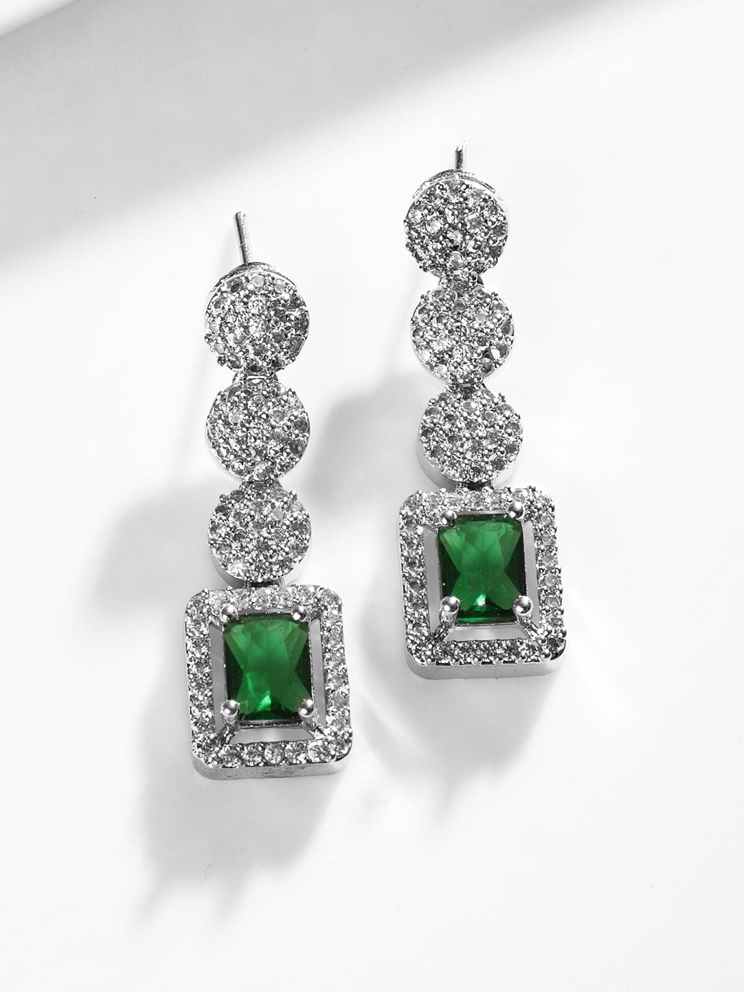 American Diamond Zirconia Emerald Cut Necklace Set Green