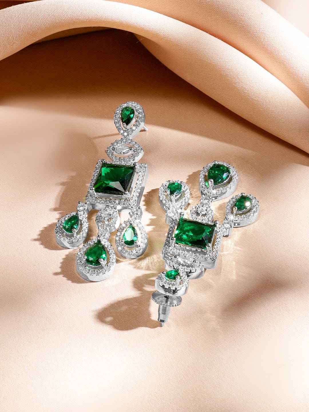 American Diamond Zirconia Layered Green Necklace Set フリーサイズ