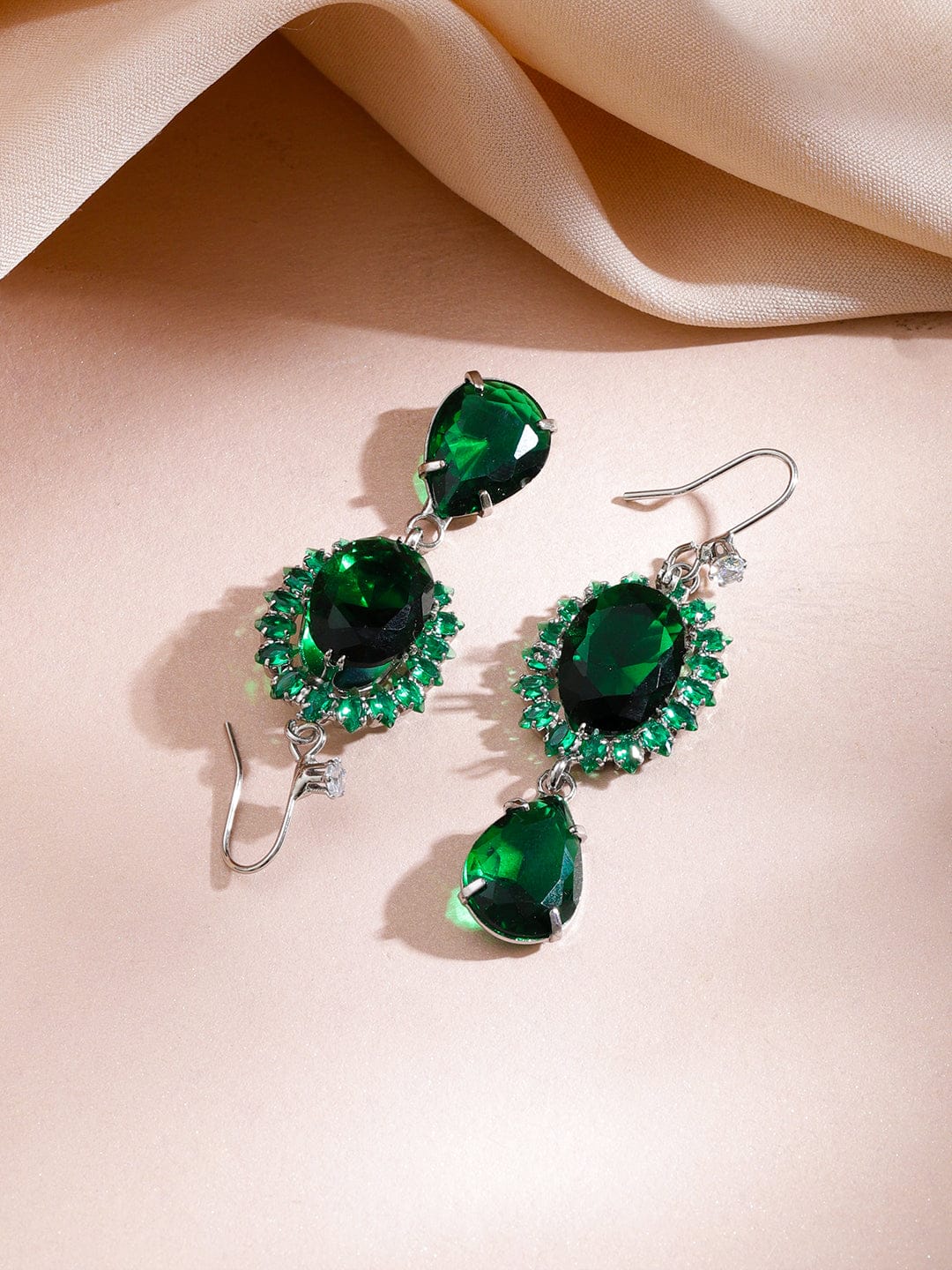 Green Crystal Studded Multi Strand Necklace Set フリーサイズ