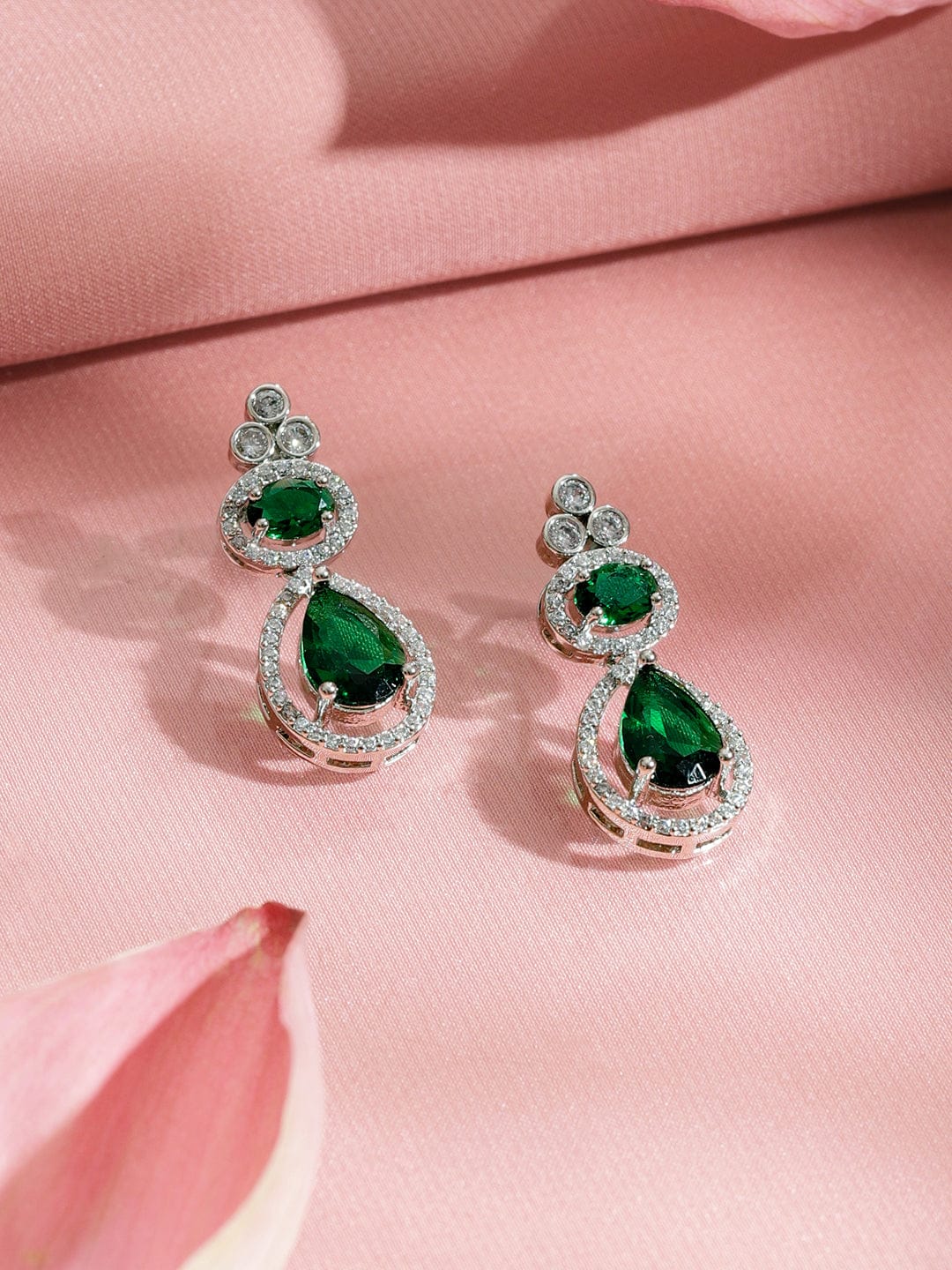 Emerald American Diamond Zirconia Green Beaded Necklace Set フリーサイズ