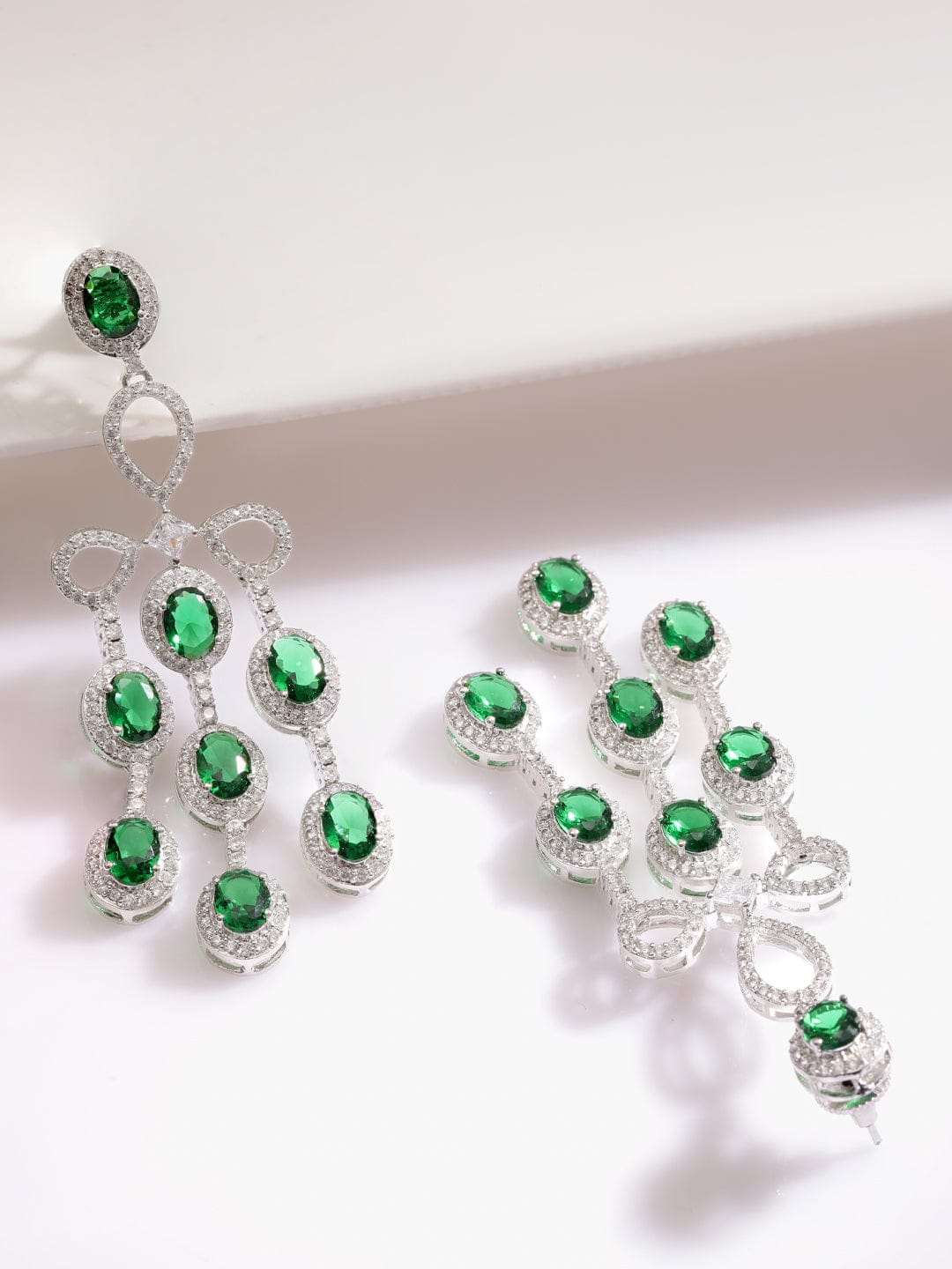 Modern Emerald Luxe Drops Earrings Silver