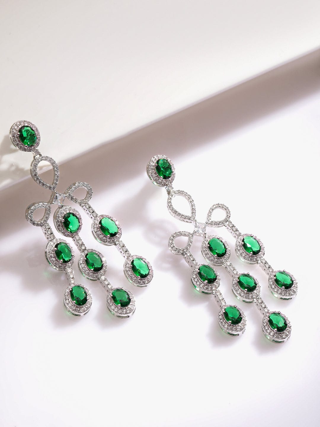 Modern Emerald Luxe Drops Earrings Silver