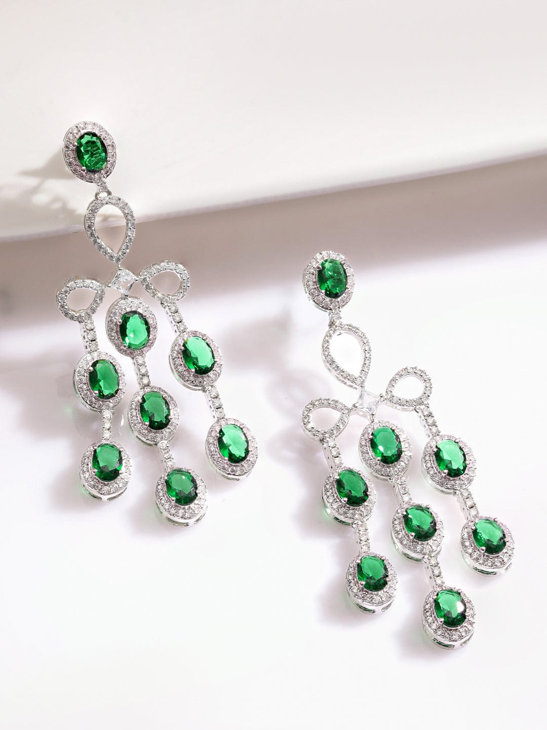 Modern Emerald Luxe Drops Earrings Silver