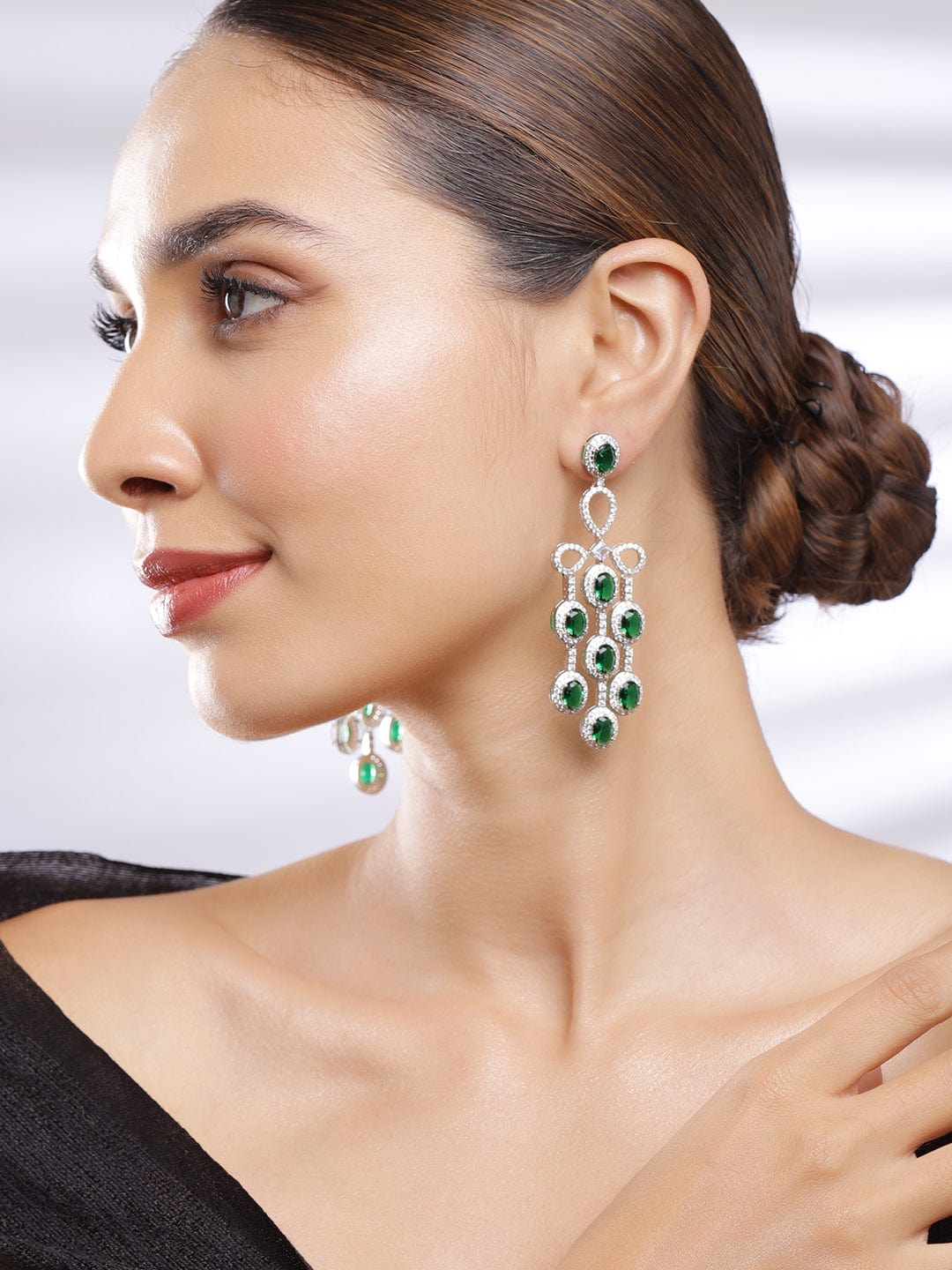 Modern Emerald Luxe Drops Earrings Silver