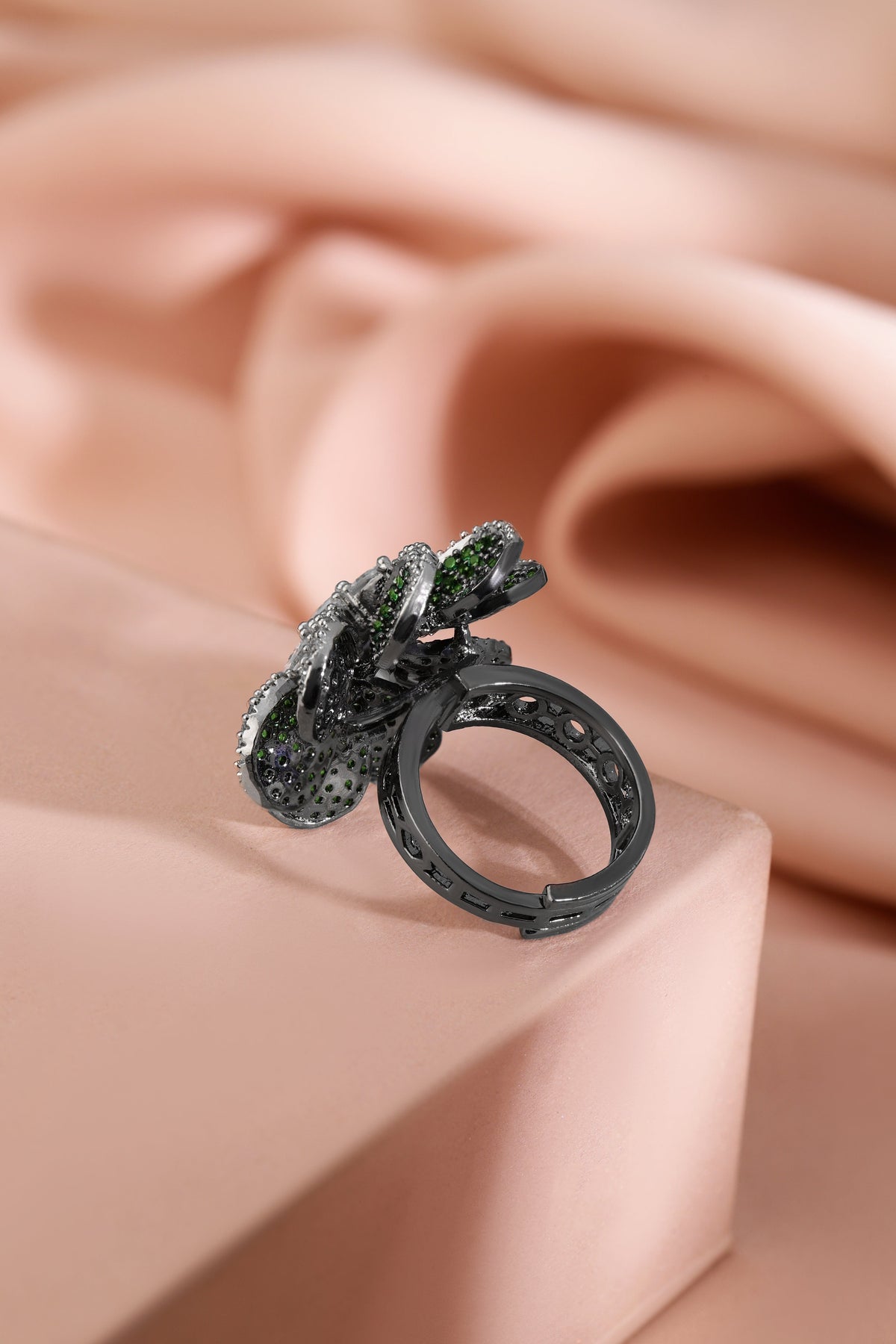 Floral Green American Diamond Zirconia Ring Green