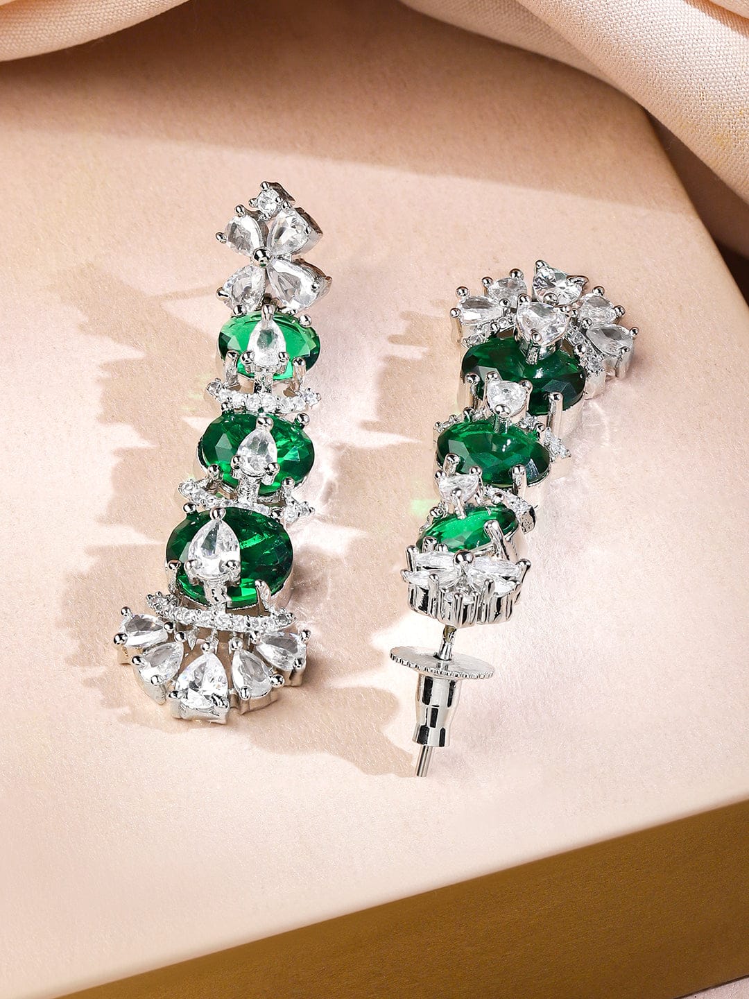Green Beaded American Diamond Zirconia Floral Necklace Set フリーサイズ