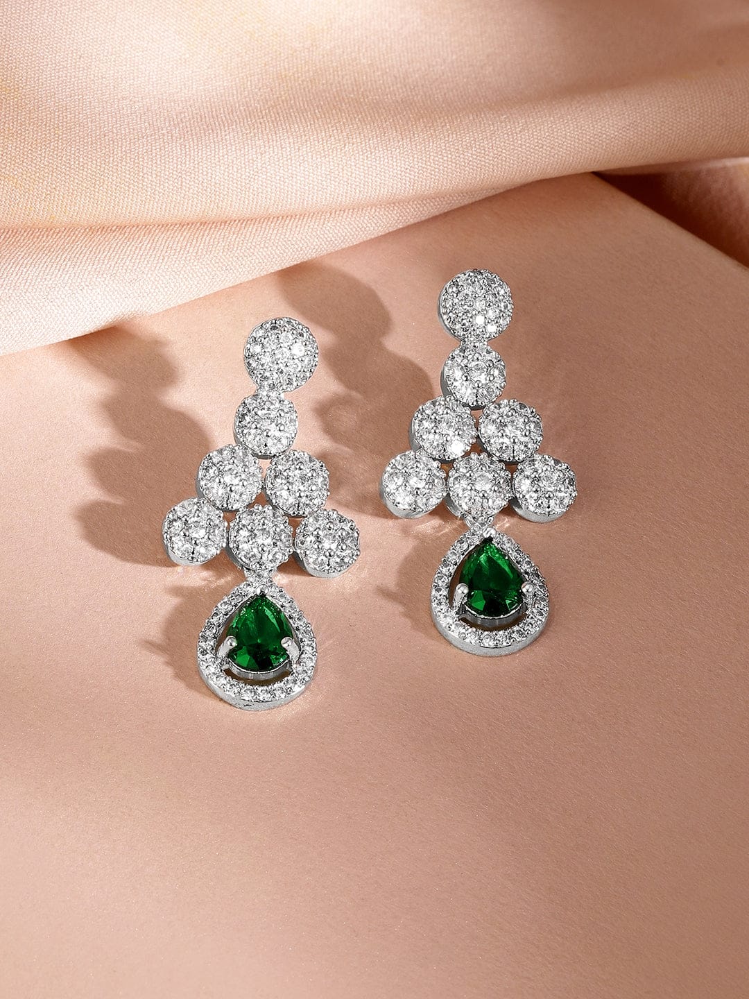 American Diamond Zirconia Green Drop Necklace Set フリーサイズ