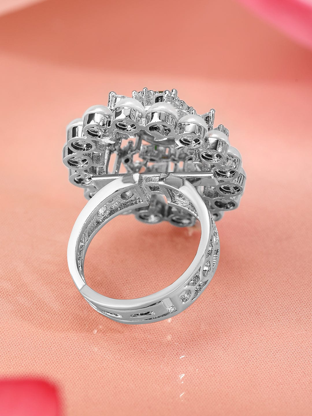 Green Aemrican Diamond Zirconia Pearl Ring Silver