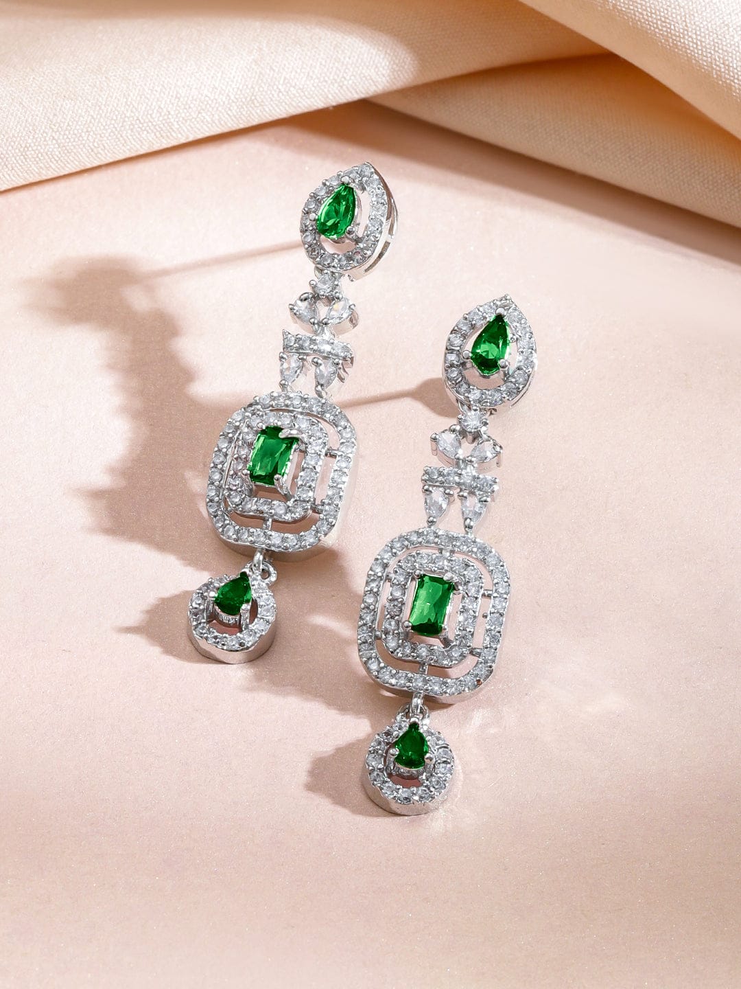 Green Drops American Diamond Zirconia Necklace Set フリーサイズ