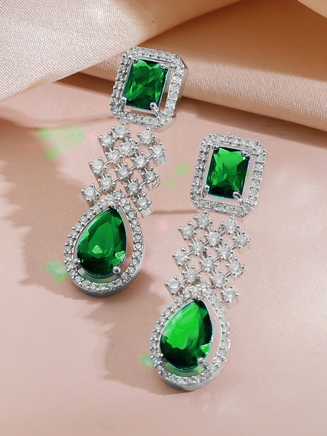 American Diamond Zirconia Green Drop Necklace Set フリーサイズ