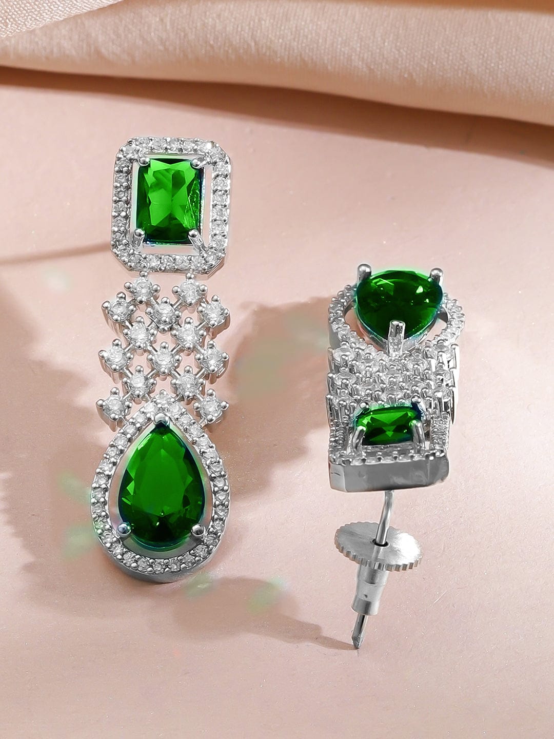 American Diamond Zirconia Green Drop Necklace Set フリーサイズ
