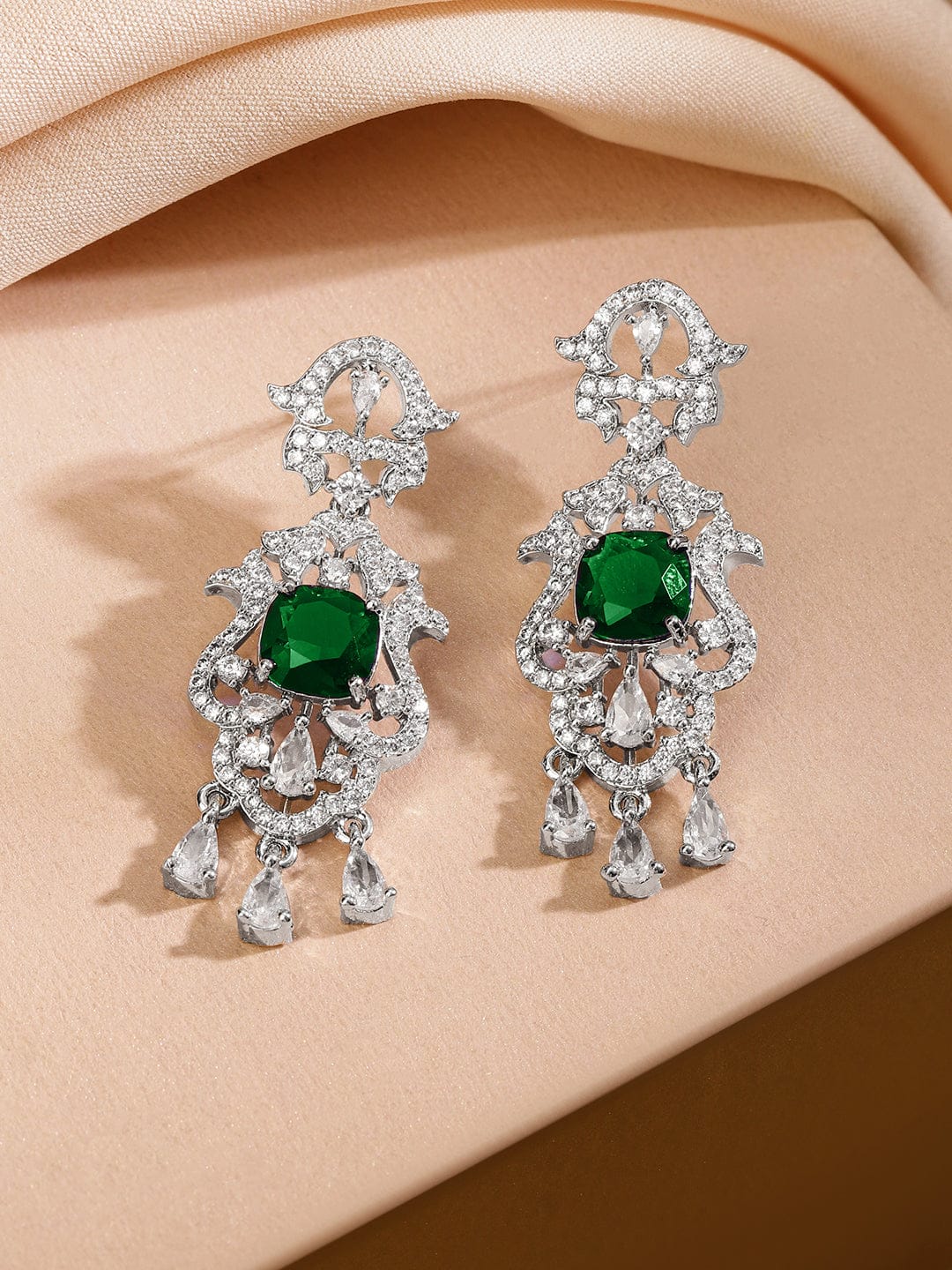 White American Diamond Zirconia Emerald Necklace Set フリーサイズ