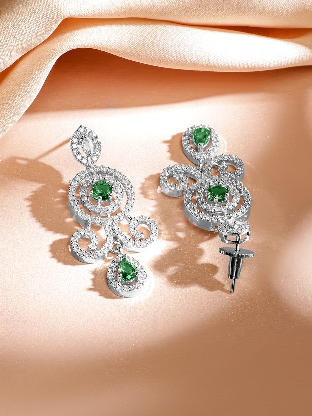 American Diamond Zirconia Green Necklace Set Green