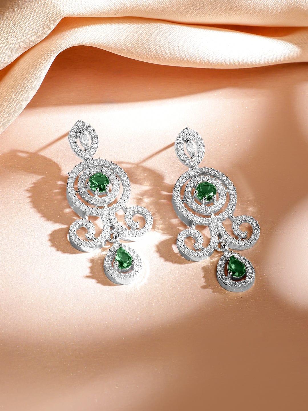 American Diamond Zirconia Green Necklace Set Green