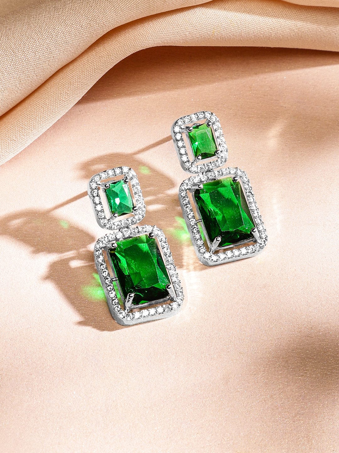 American Diamond Zirconia Emerald Necklace Set フリーサイズ