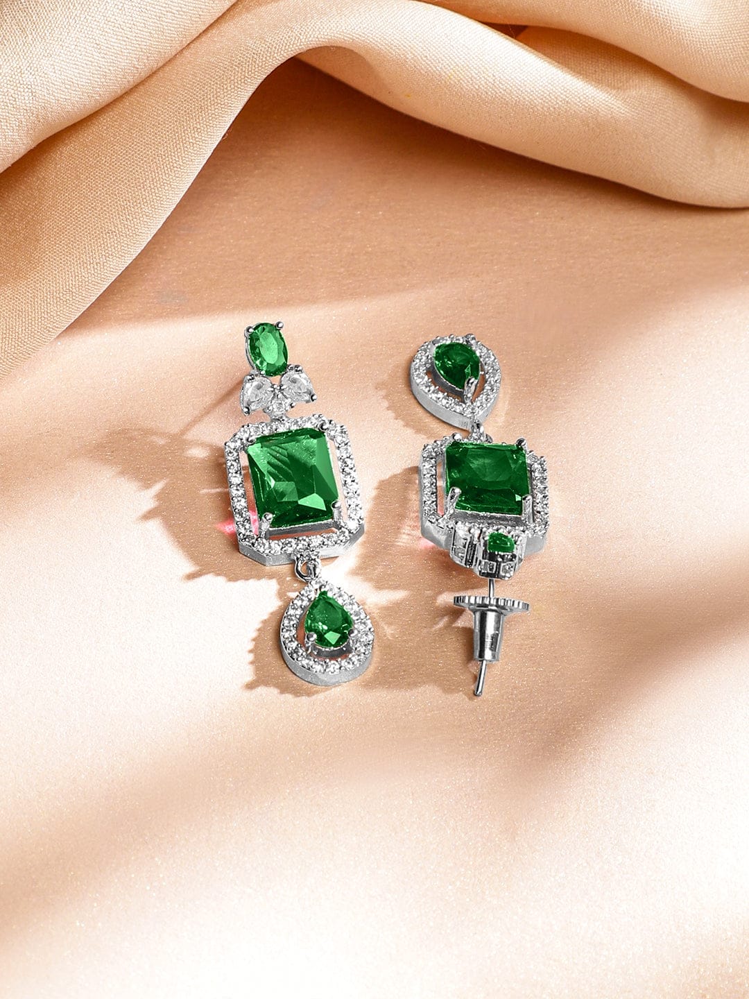 American Diamond Zirconia Green Layered Necklace Set Green