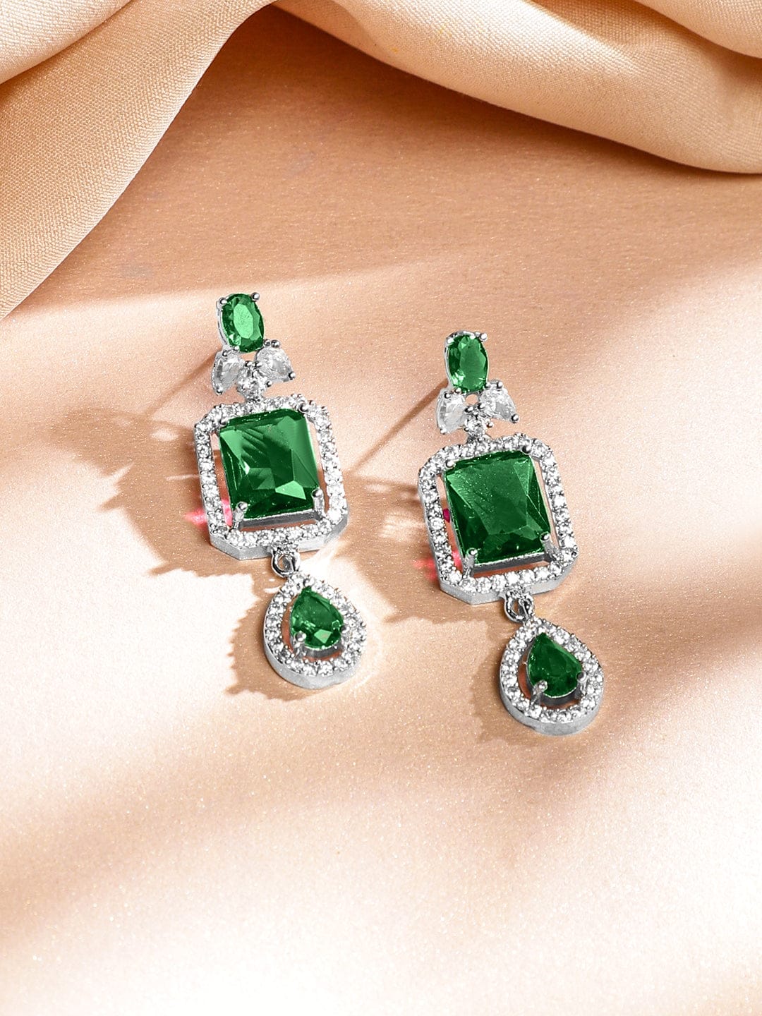 American Diamond Zirconia Green Layered Necklace Set Green