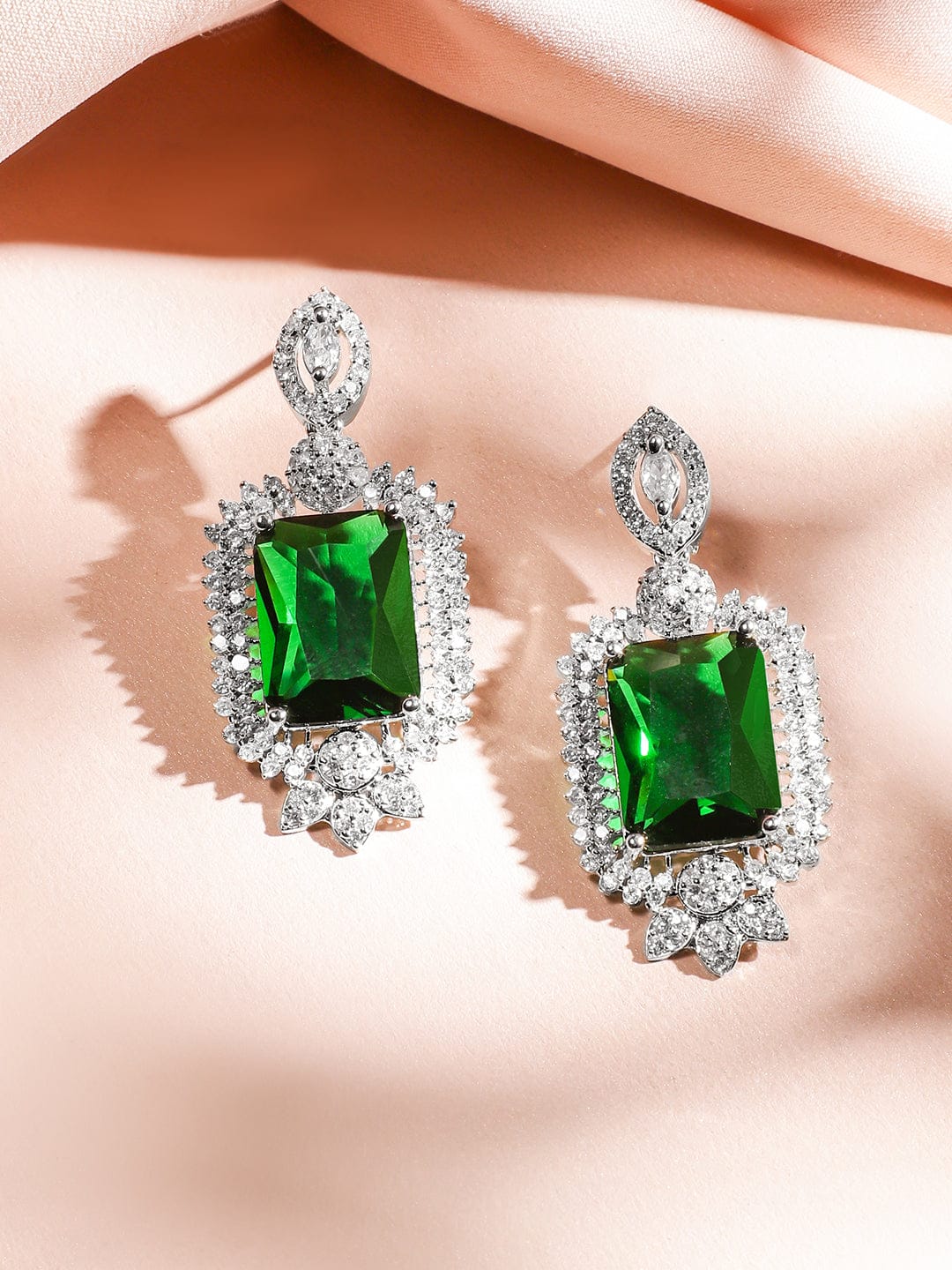 Cascading American Diamond Zirconia Green Necklace Set Green