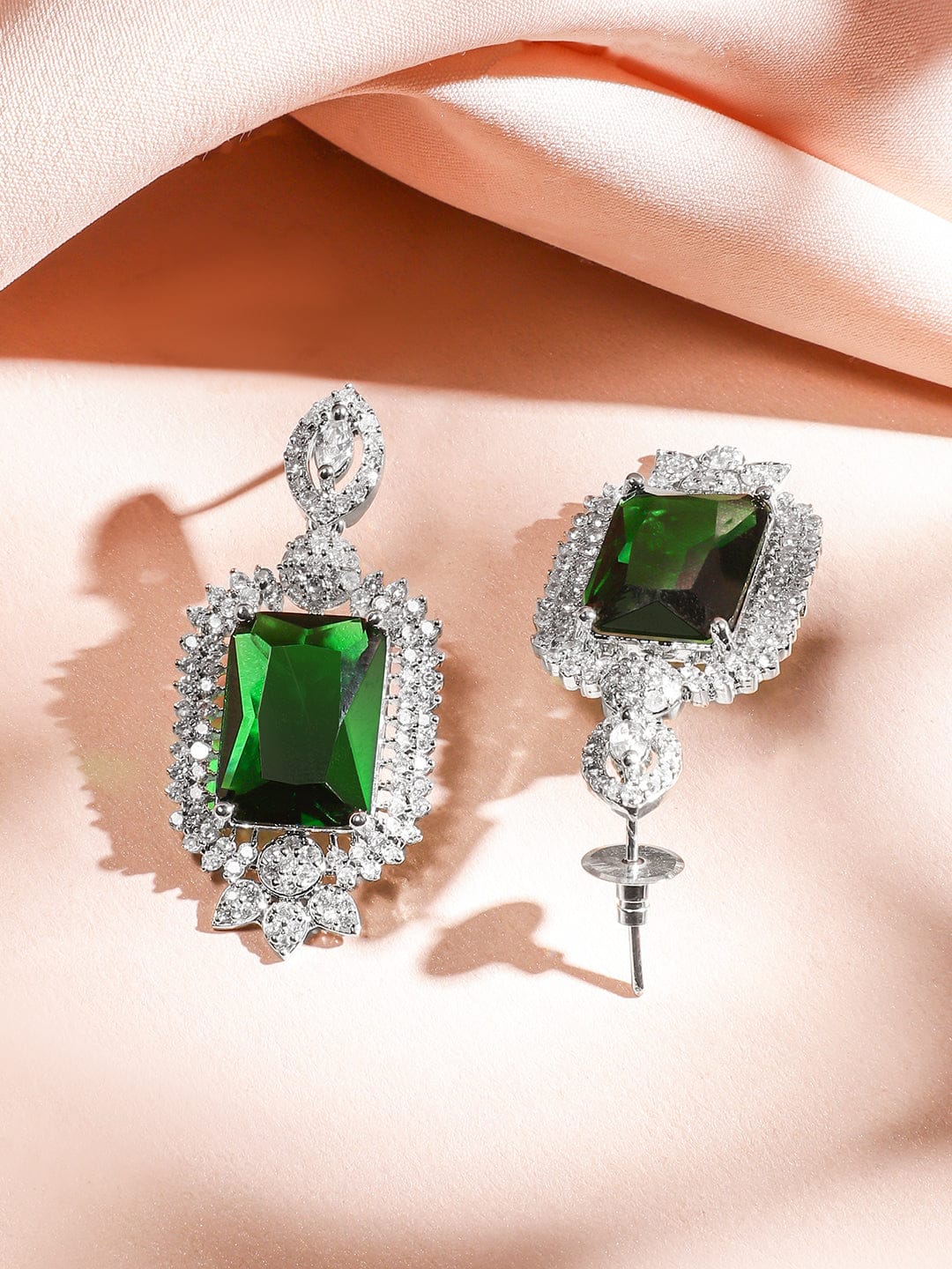 Cascading American Diamond Zirconia Green Necklace Set Green