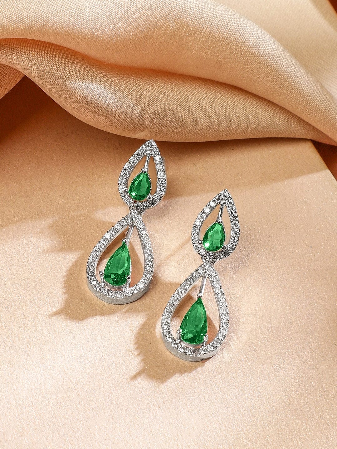 American Diamond Zirconia Green Drops Necklace Set Emerald Green