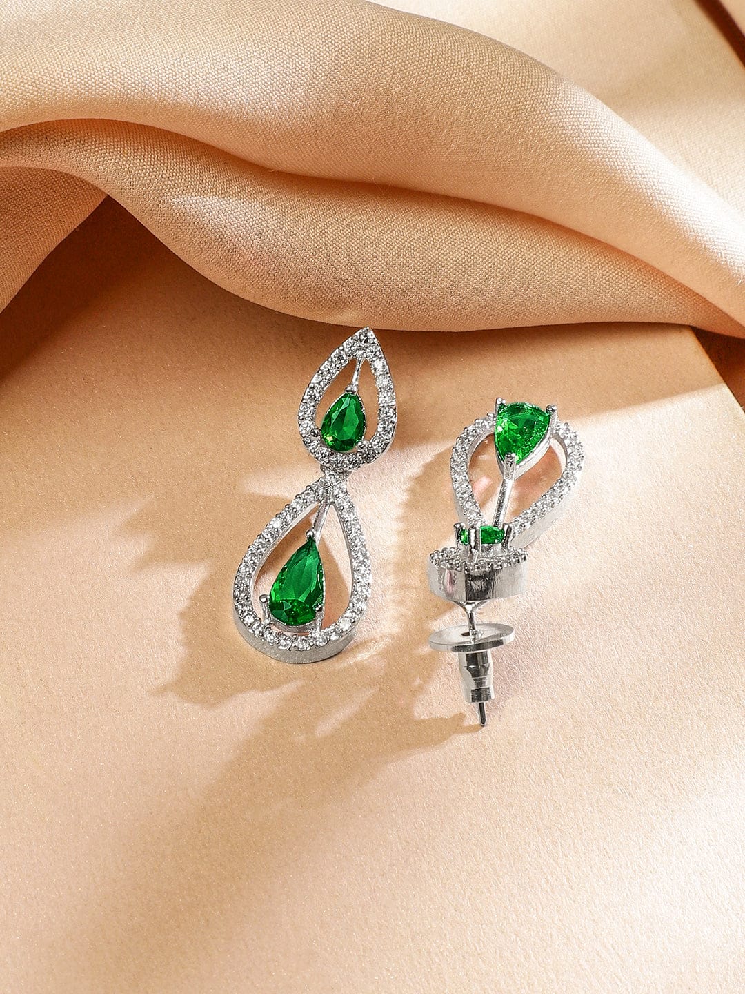 American Diamond Zirconia Green Drops Necklace Set Emerald Green