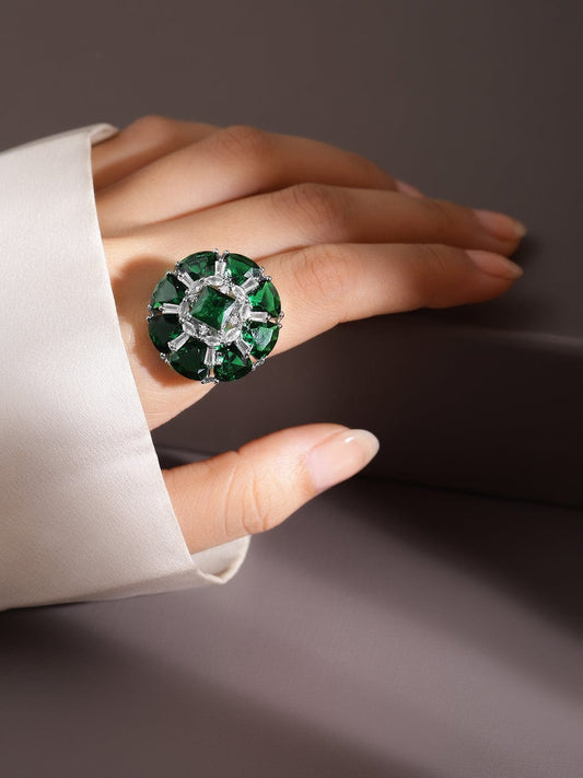 Green American Diamond Zirconia White Ring Green