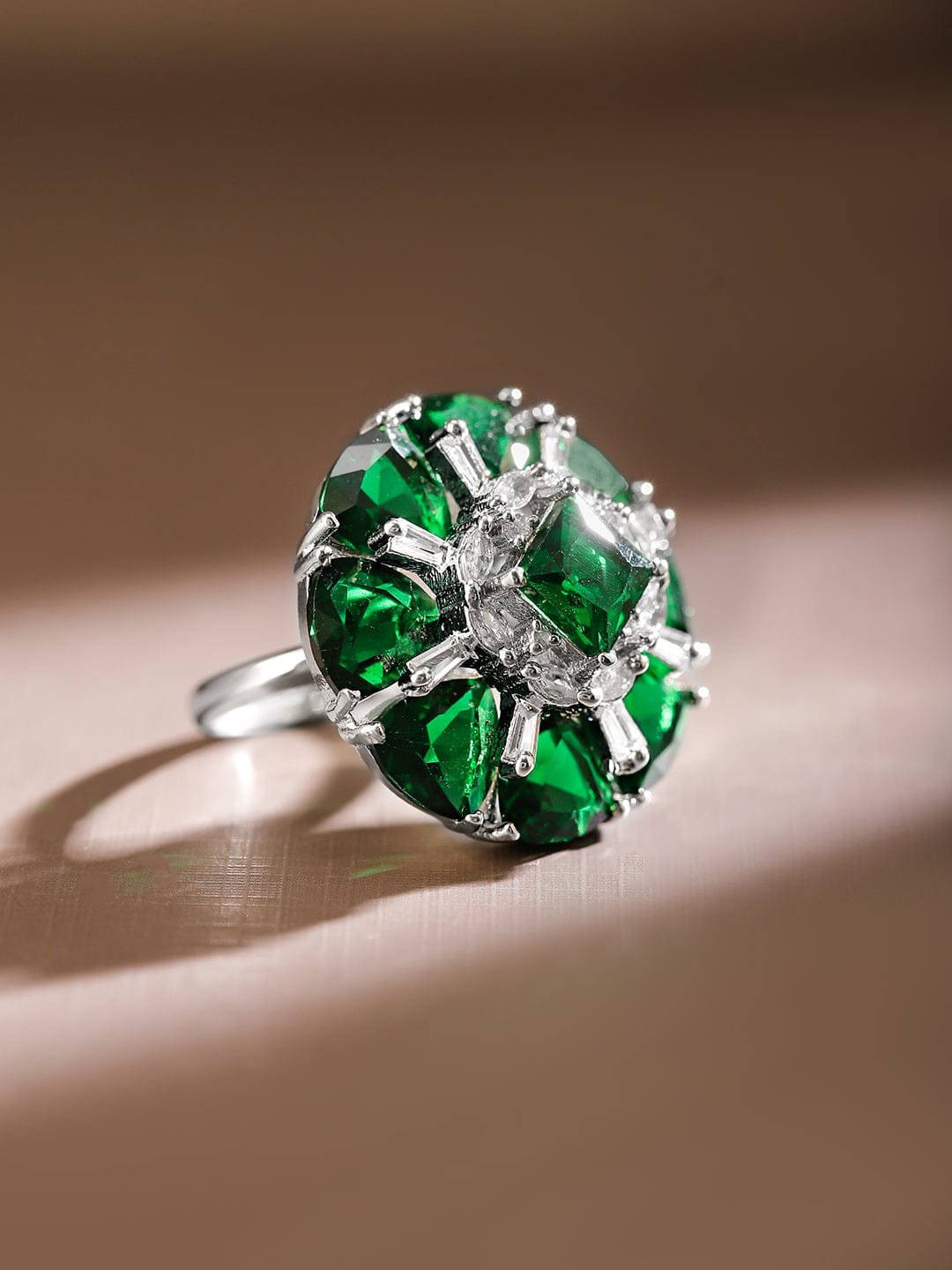 Green American Diamond Zirconia White Ring Green