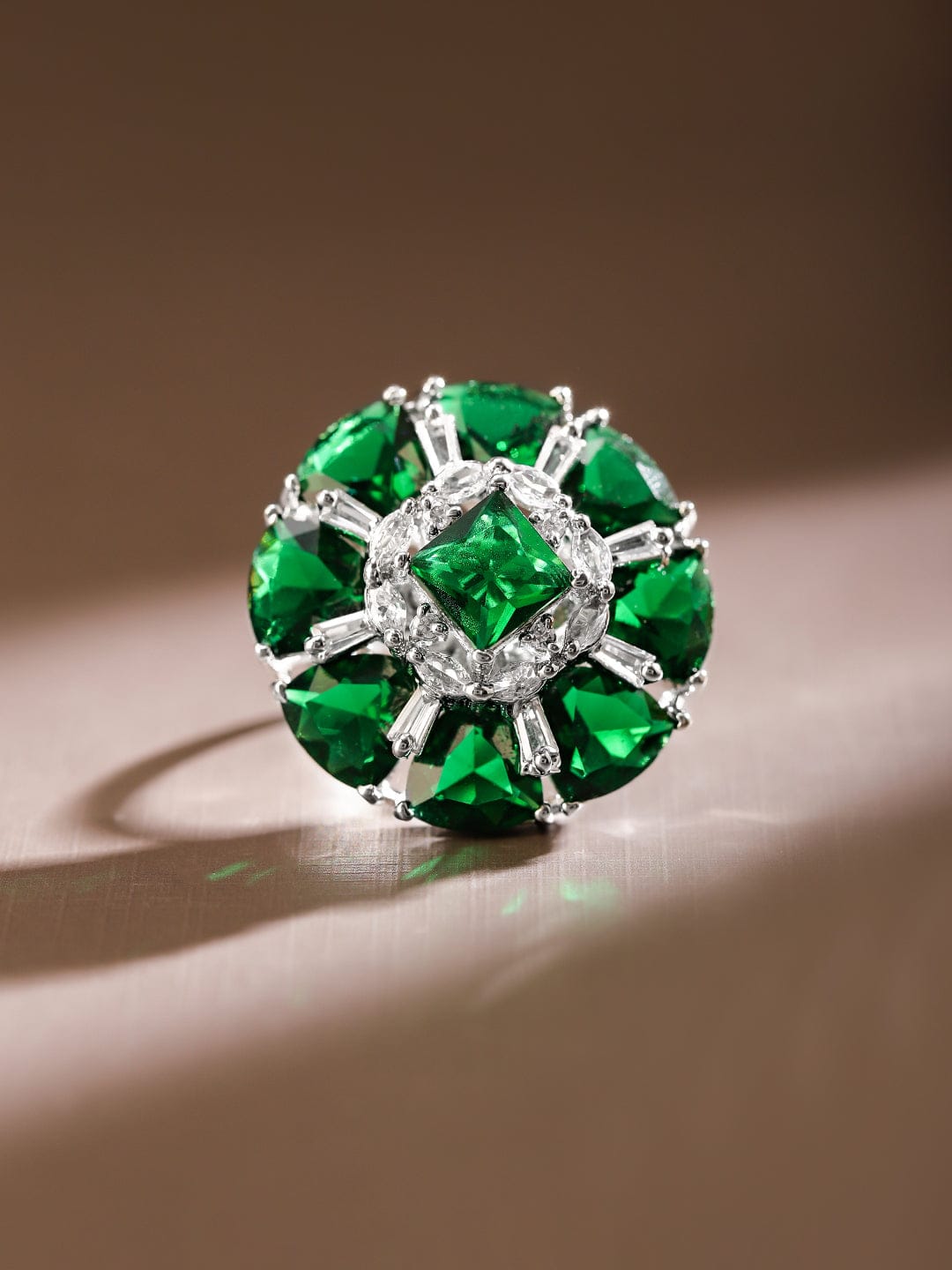Green American Diamond Zirconia White Ring Green