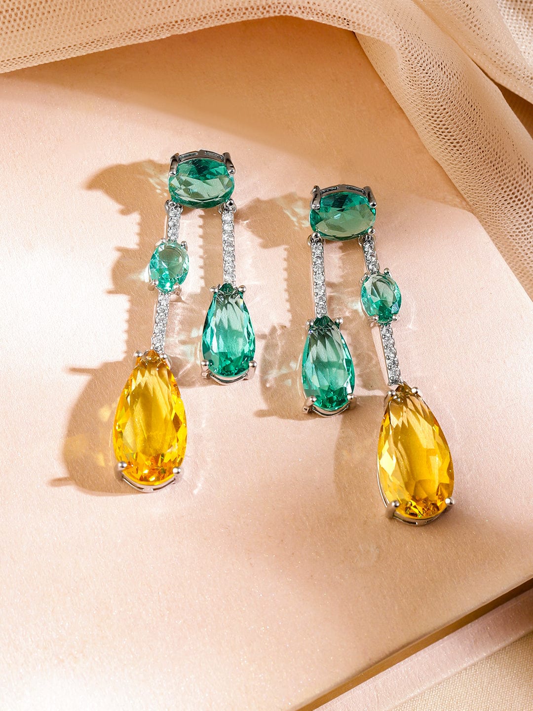 Emerald Green & Yellow American Diamond Zirconia Contemporary Necklace Set フリーサイズ