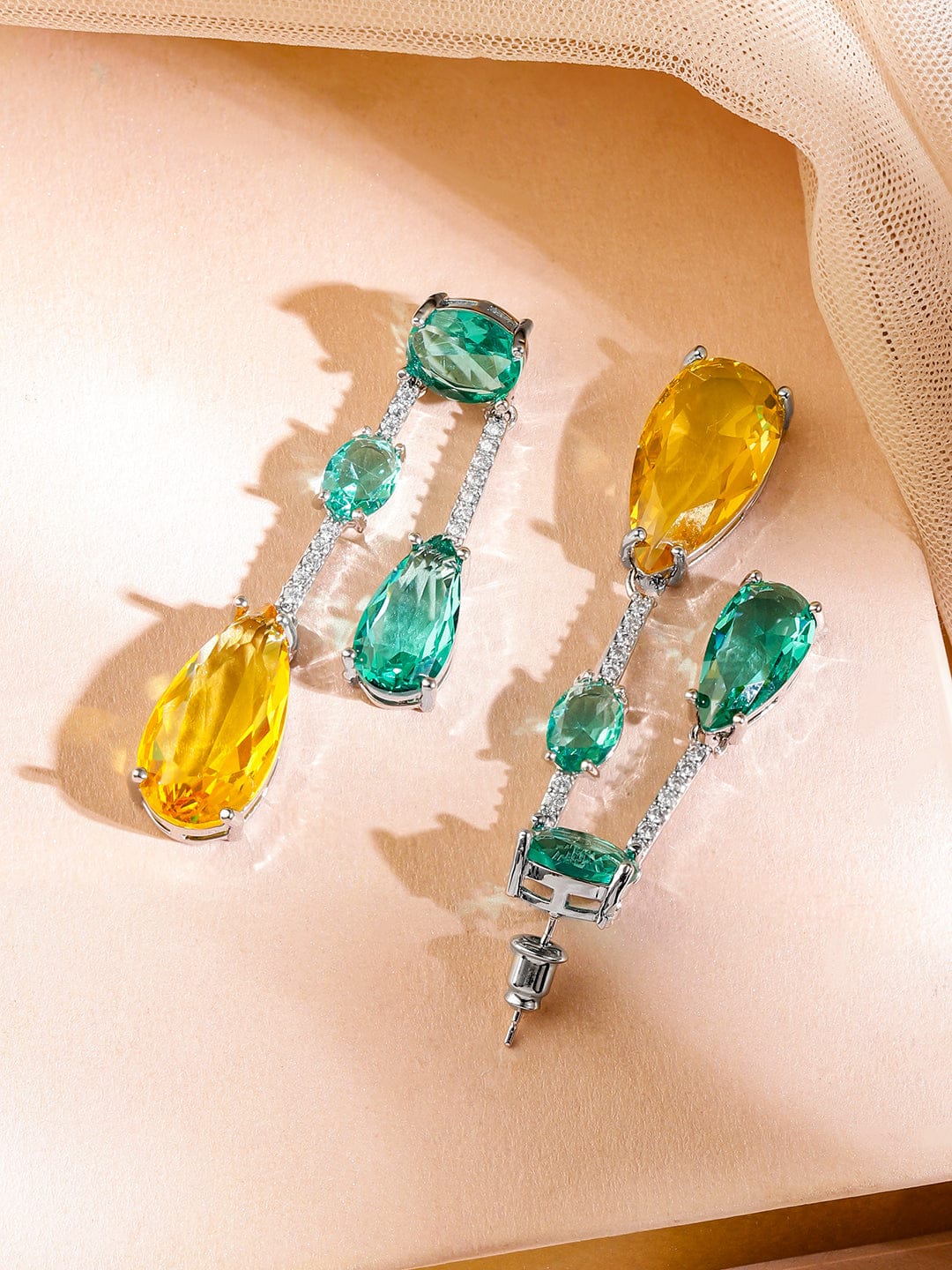 Emerald Green & Yellow American Diamond Zirconia Contemporary Necklace Set フリーサイズ