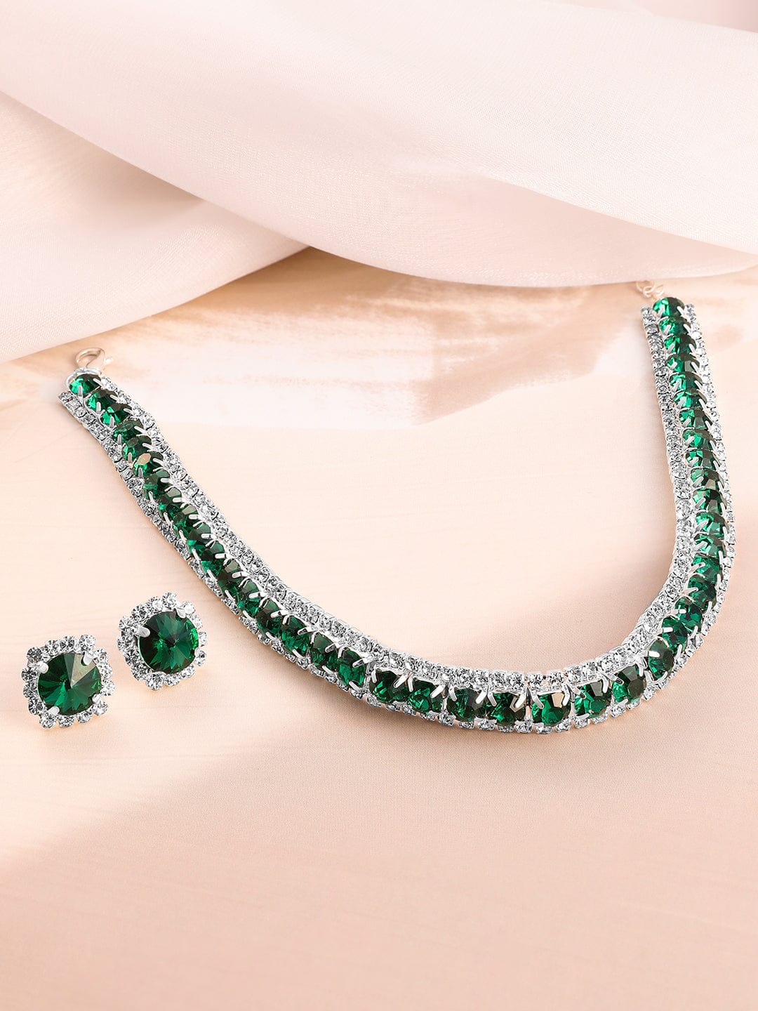 American Diamond Zirconia Emerald Choker Set Green
