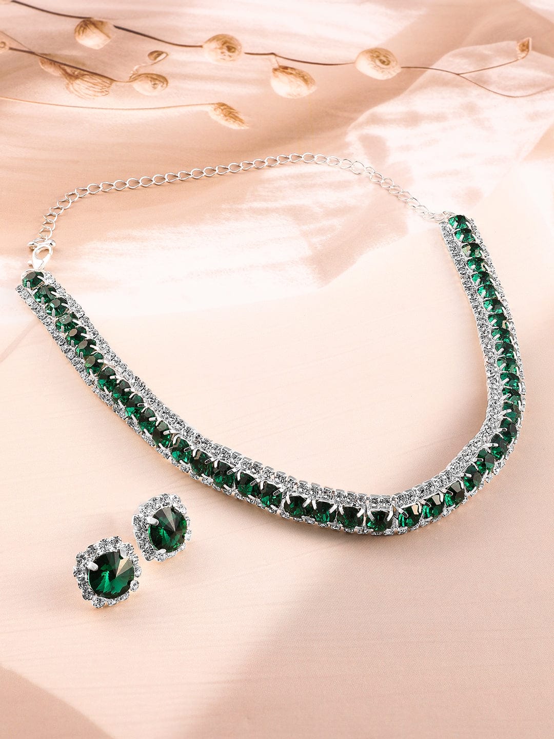 American Diamond Zirconia Emerald Choker Set Green