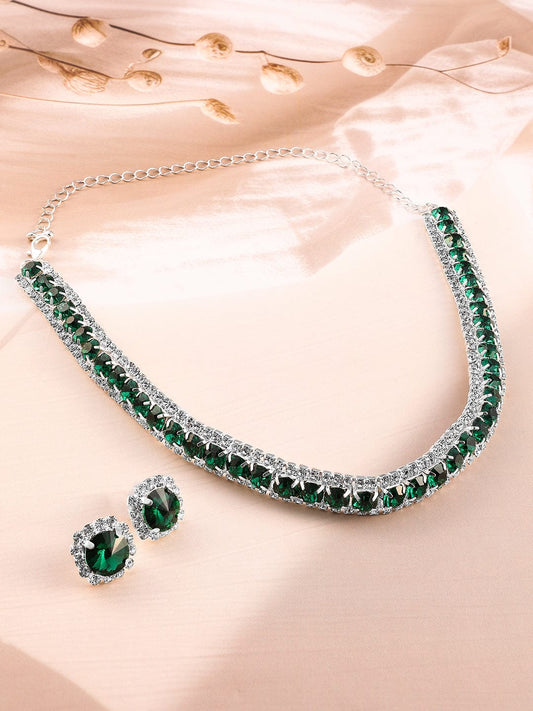 American Diamond Zirconia Emerald Choker Set Green