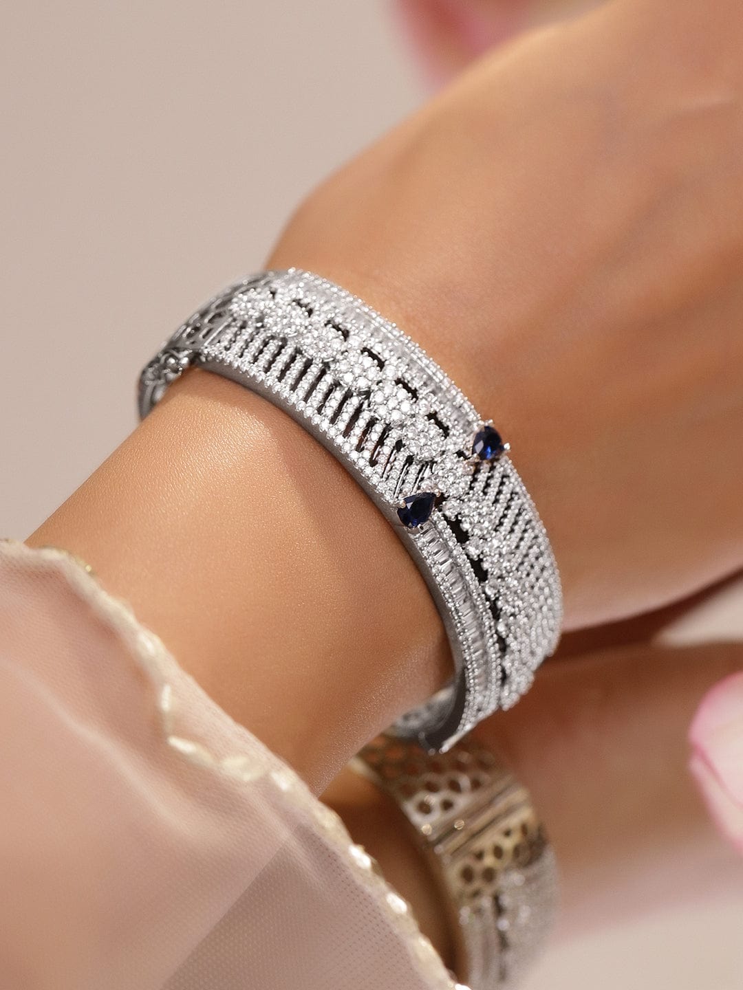Silver Bracelet In American Diamond Zirconia フリーサイズ