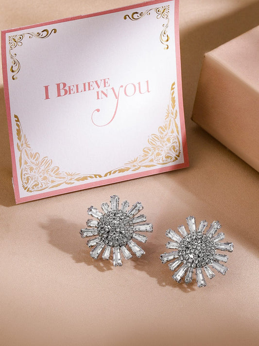 【Rubans】 Sparkling Flower Crystal Studs｜ロジウムメッキ ジオメトリック キュービックジルコニア スタッドイヤリング