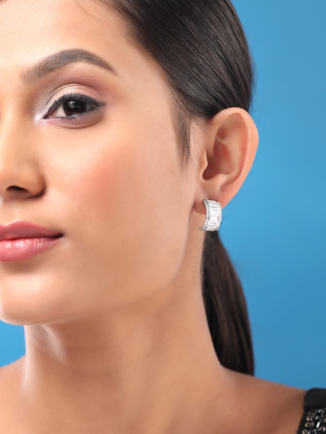 Rubans Rhodium-Plated Half Hoop Earrings Silver
