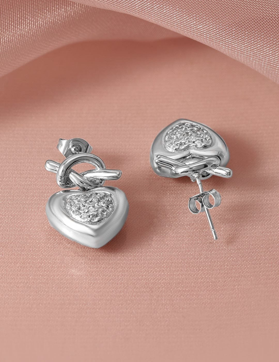 Silver Heart Motif Stud Earrings Silver