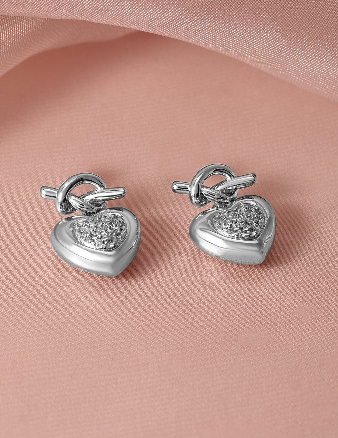 Silver Heart Motif Stud Earrings Silver