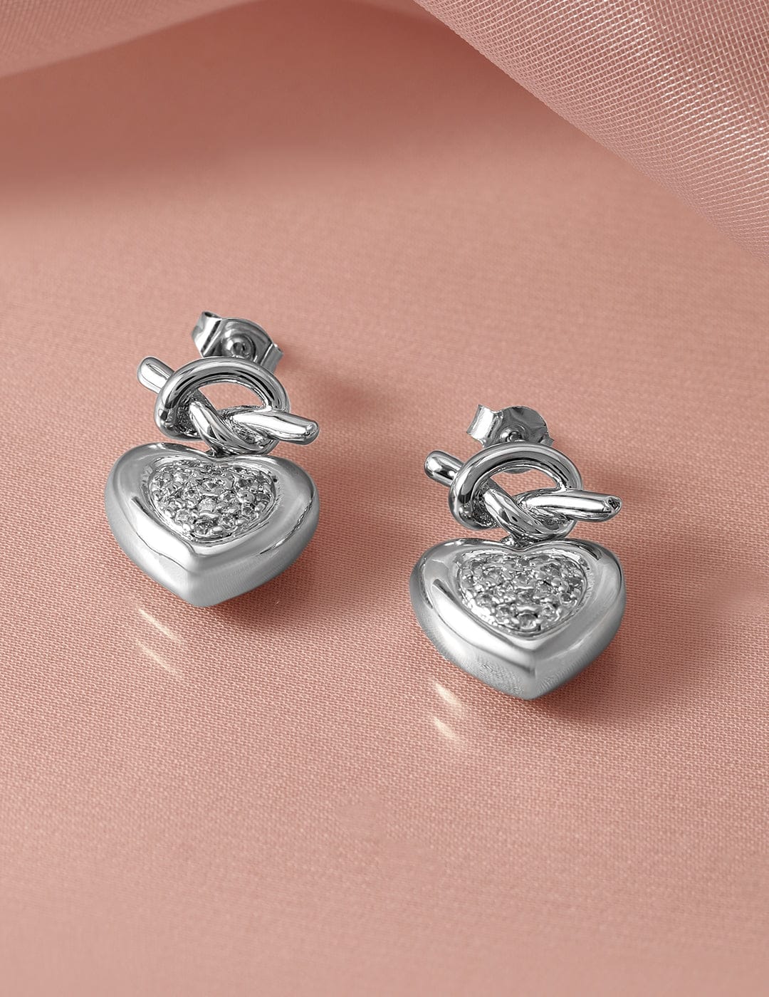 Silver Heart Motif Stud Earrings Silver