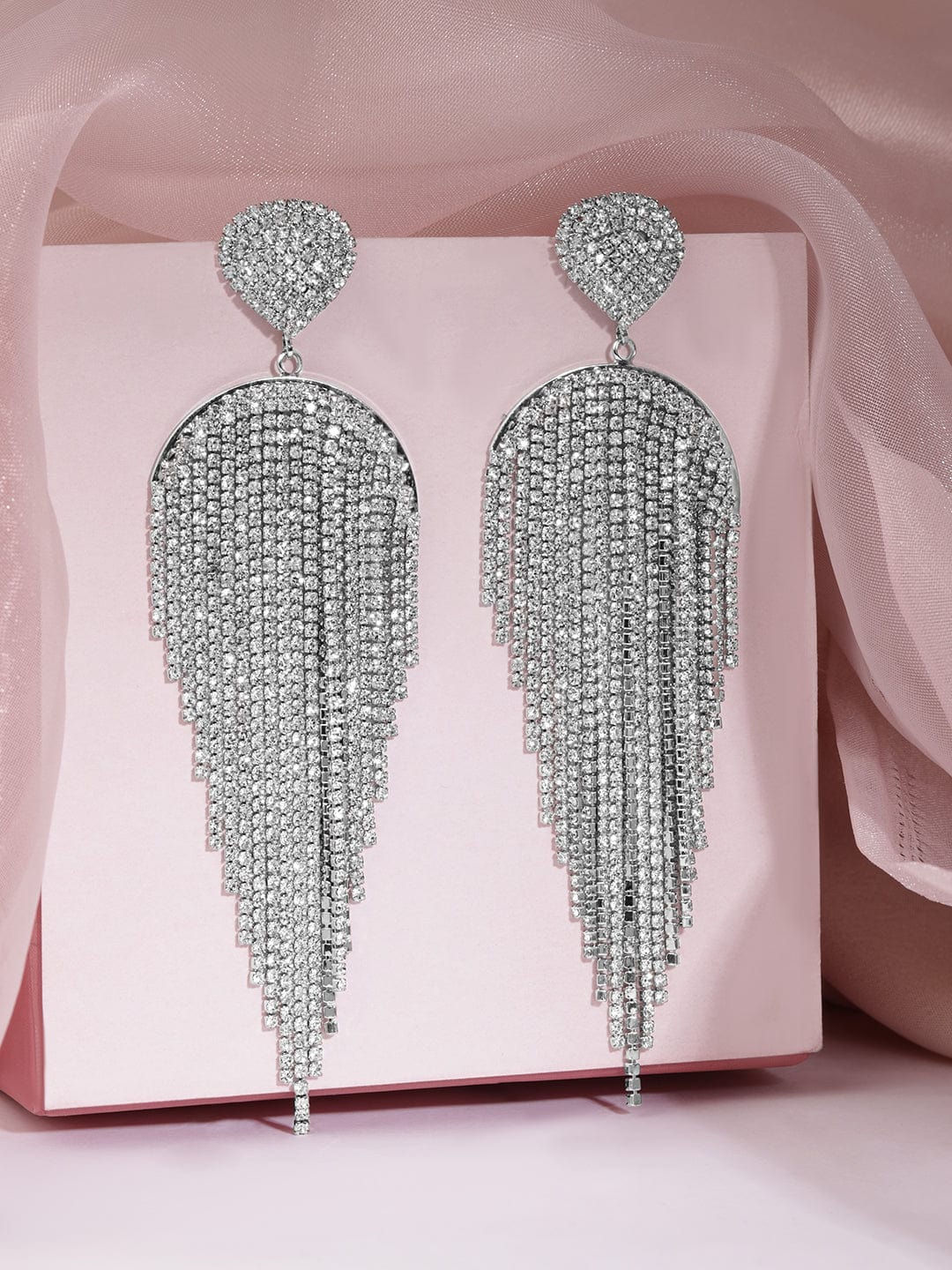 Runway Glam Crystal Multistrands Earrings Silver