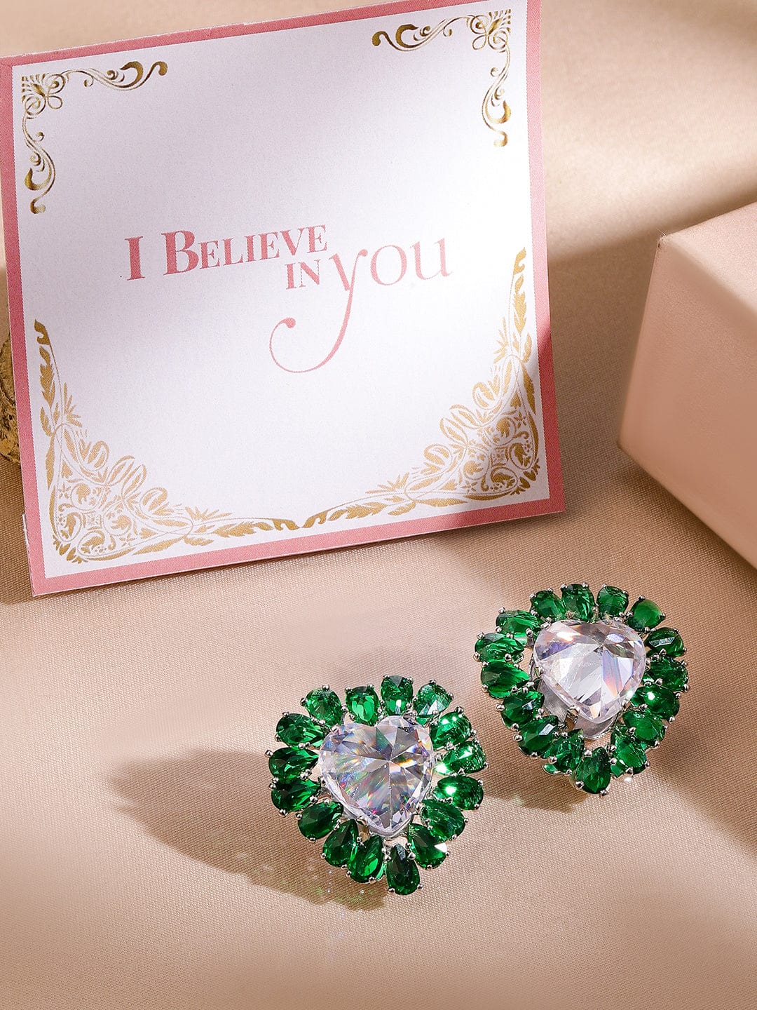 Her Heart Bloomed in Green Studs Silver