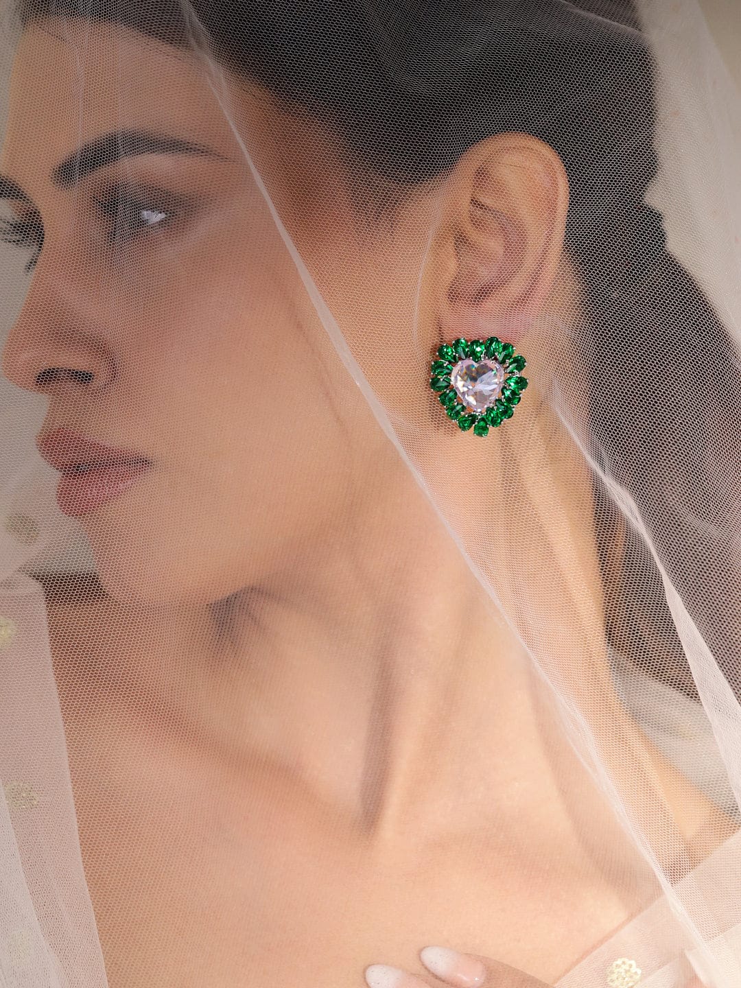 Her Heart Bloomed in Green Studs Silver