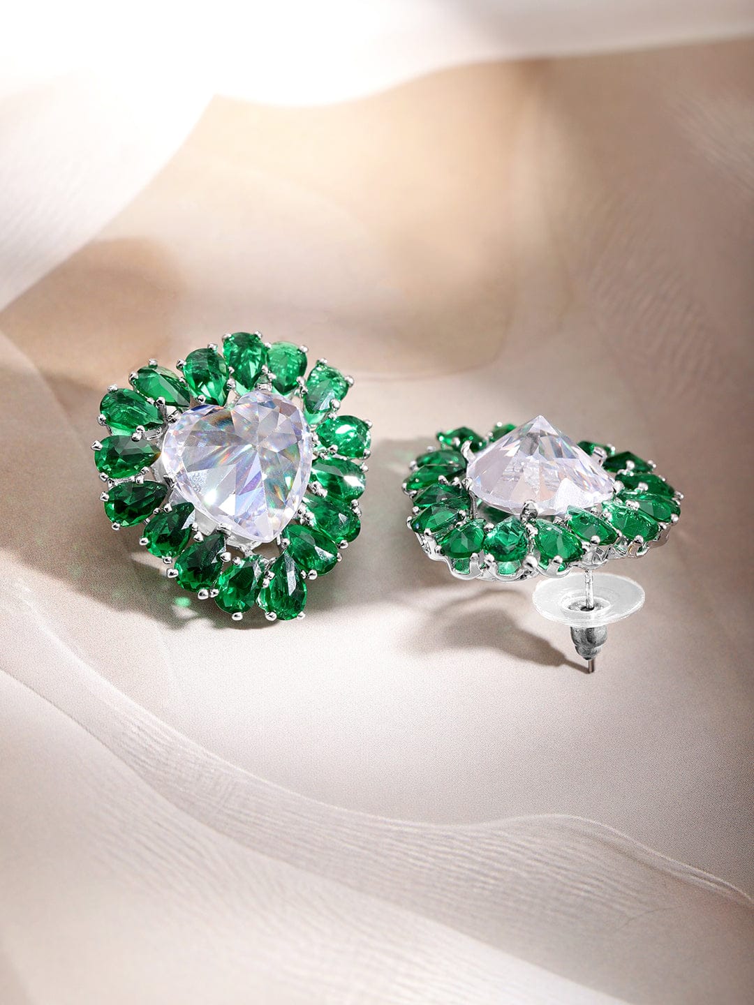 Her Heart Bloomed in Green Studs Silver