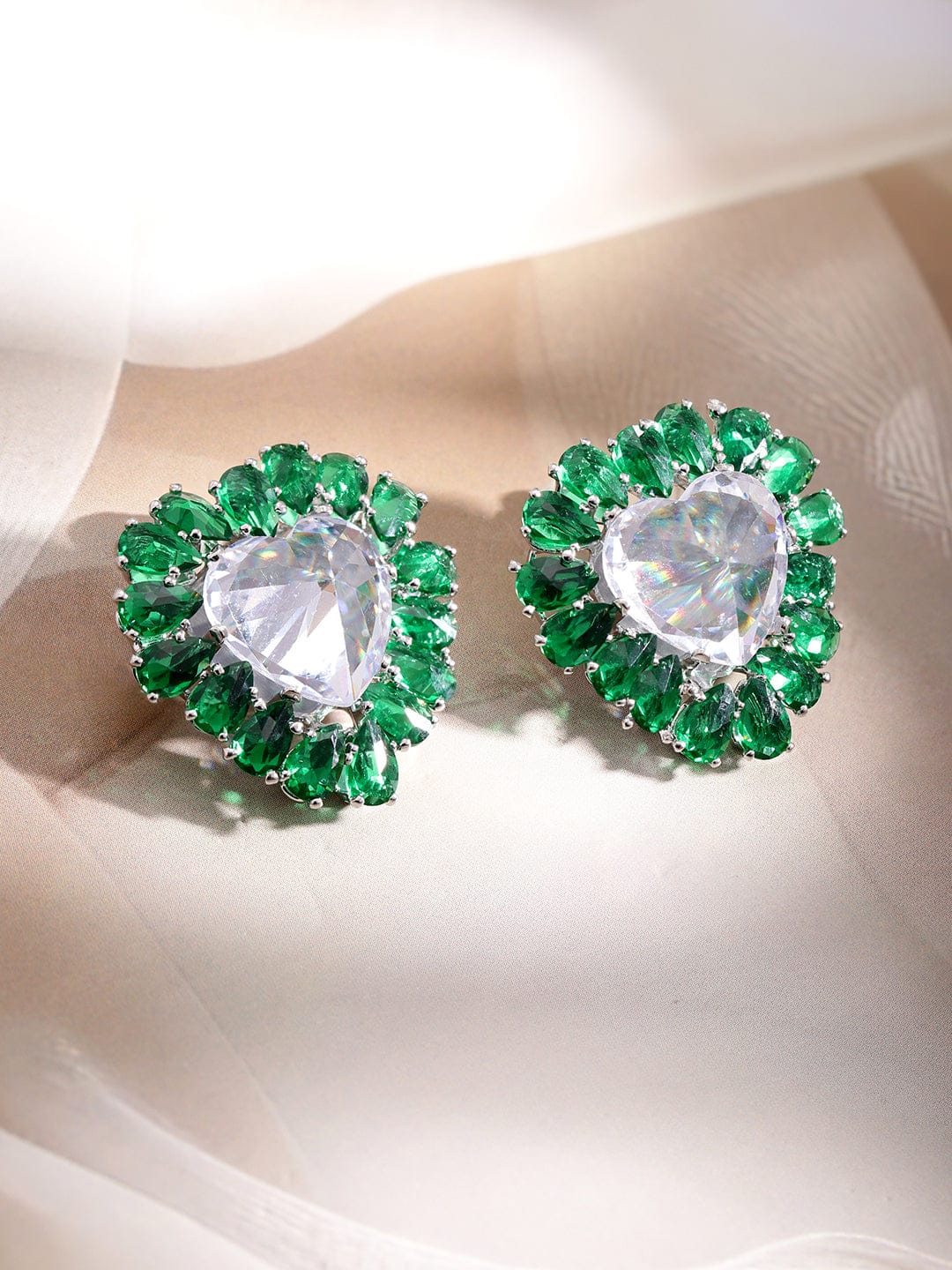 Her Heart Bloomed in Green Studs Silver