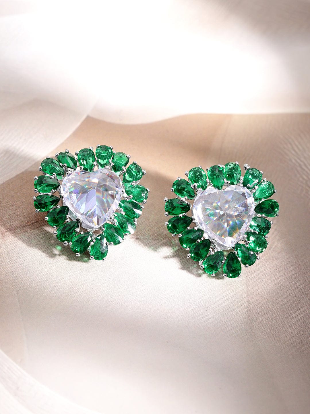 Her Heart Bloomed in Green Studs Silver