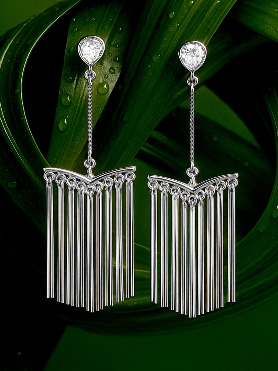 Silver Fringe Tassel Dangler Earrings Silver