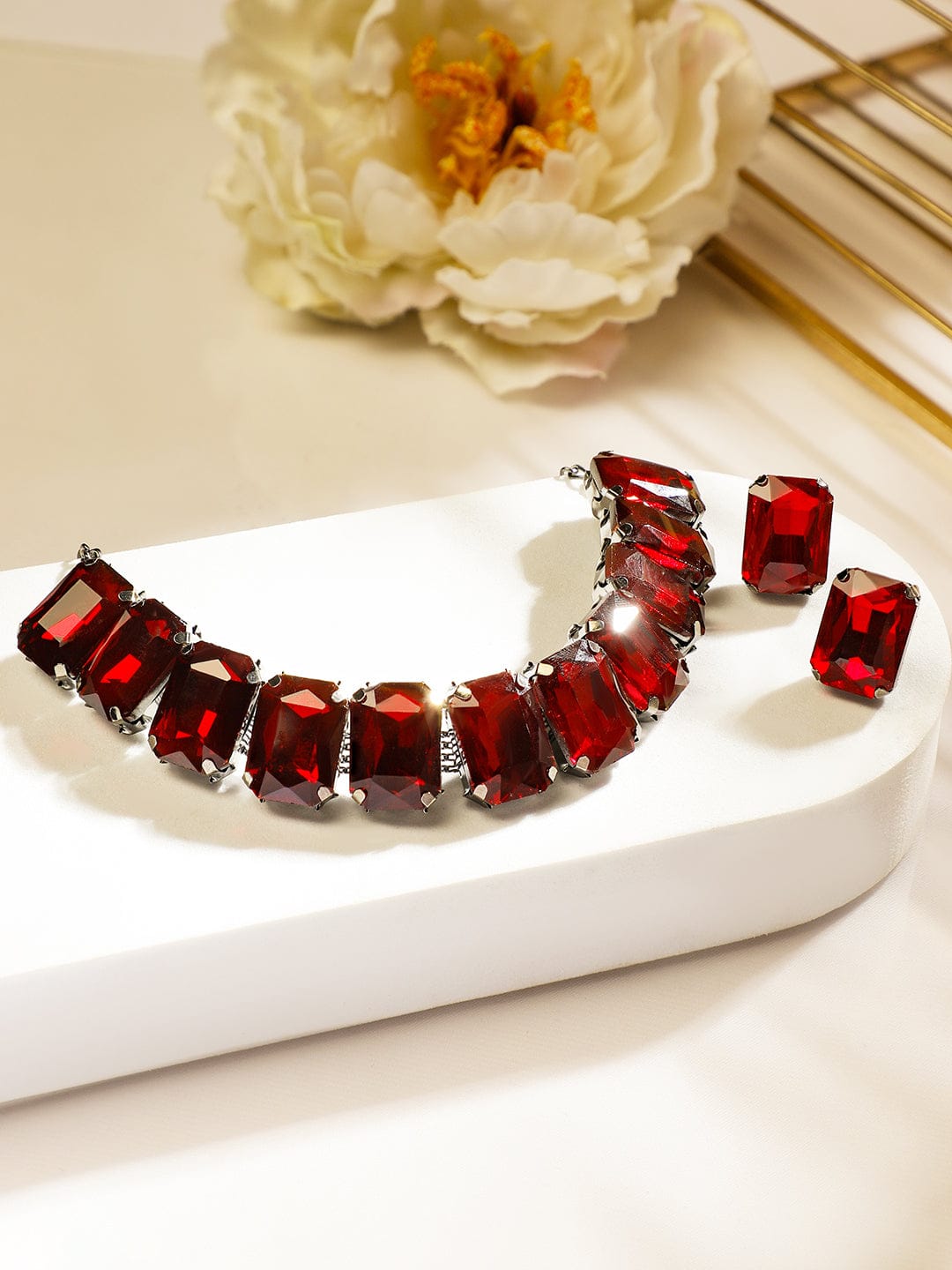 Red Crystal Choker Set Maroon