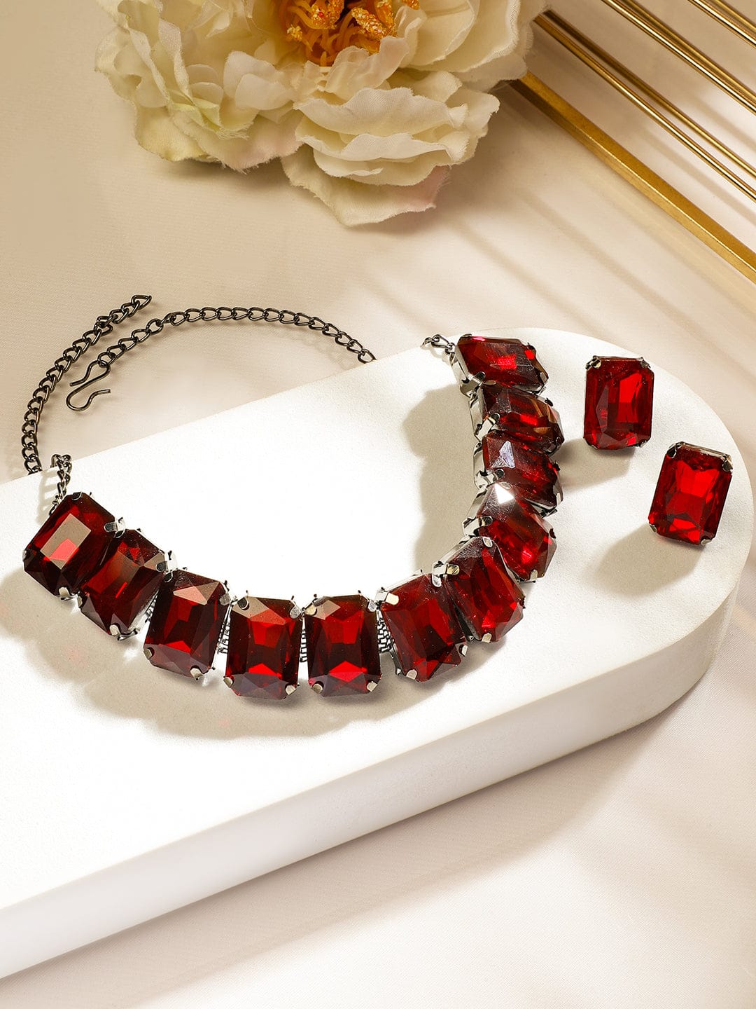 Red Crystal Choker Set Maroon