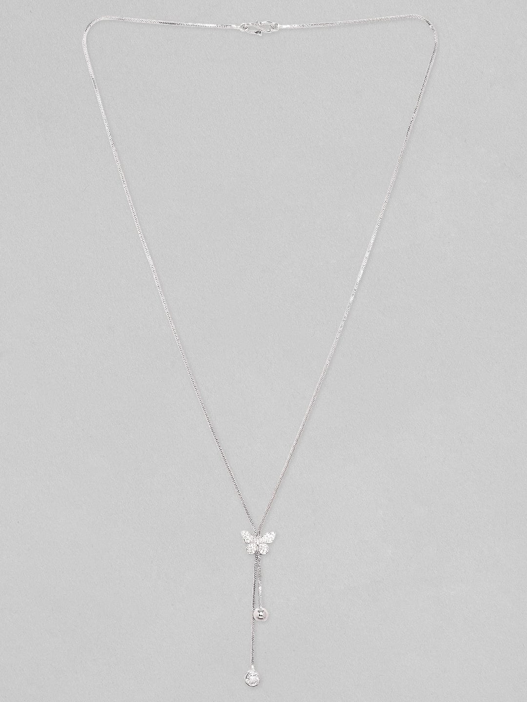 Butterfly Motif American Diamond Zirconia Studded Necklace Chain Silver