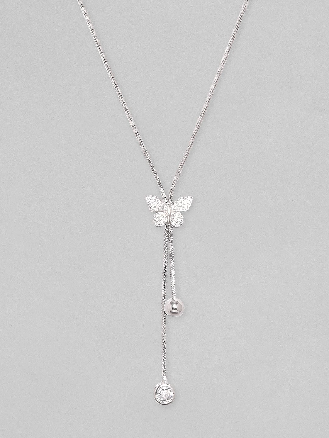 Butterfly Motif American Diamond Zirconia Studded Necklace Chain Silver